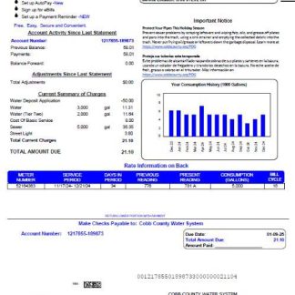 USA Cobb County Water System utility bill template in Word and PDF formats, version 3 download template file