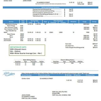USA Colorado Fort Collins Utilities utility bill template in Word and PDF format download template file