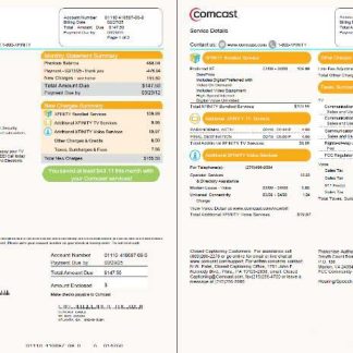 USA Comcast utility bill template in Word and PDF formats, 2 pages download template file