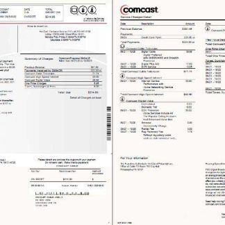 USA Comcast utility bill template in Word and PDF formats, 2 pages, version 2 download template file