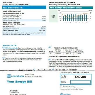 USA Conedison utility bill template in Word and PDF formats, version 3 download template file
