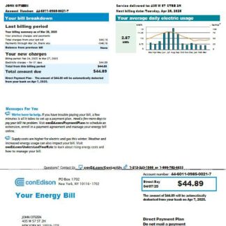USA Conedison utility bill template in Word and PDF formats, version 4 download template file
