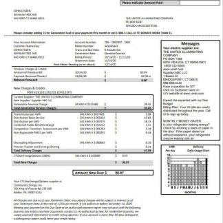 USA Connecticut The United Illuminating Company electricity utility bill template in Word and PDF format download template file