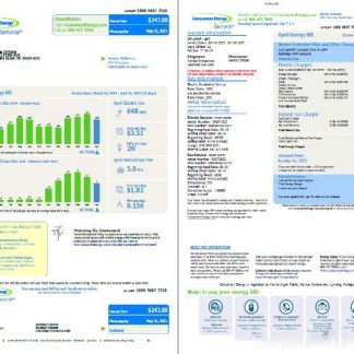 USA Consumers Energy utility bill template in Word and PDF formats, 2 pages, vesion 2 download template file