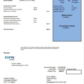 USA Corix Utilities bill template in Word and PDF format download template file