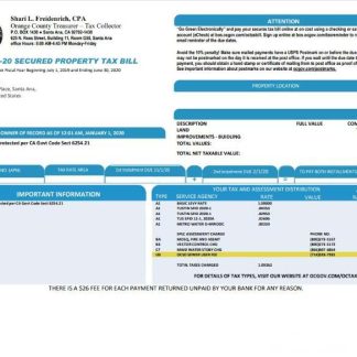 USA County of Orange California property tax bill template in Word and PDF format download template file