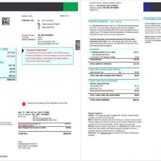 USA COX digital cable television utility bill, Word and PDF template, 2 pages download template file