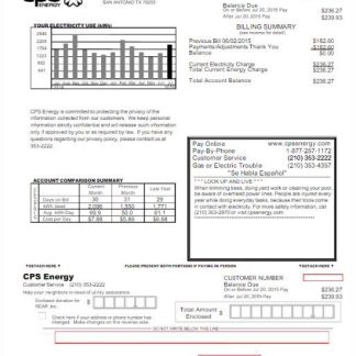 USA CPS ENERGY utility bill Word and PDF template download template file