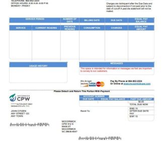 USA CPW utility bill template in Word and PDF format download template file