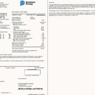 USA Dominion Energy utility bill template in Word and PDF formats, 3 pages, 1 2 pages download template file