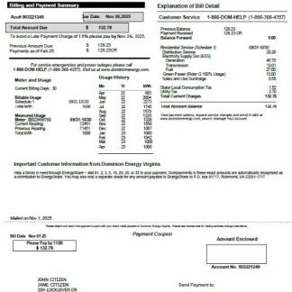 USA Dominion Energy utility bill template in Word and PDF formats, version 2 download template file