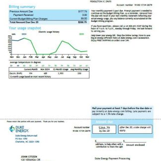 USA Duke Energy utility bill template in Word and PDF formats, version 6 download template file