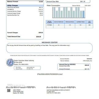 USA Eastern Suburban Water Authority utility bill template in Word and PDF format download template file