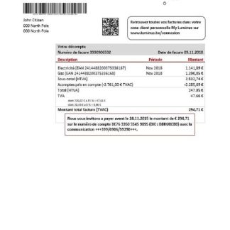 Belgium Luminus utility bill template in Word and PDF format (in .doc and .pdf format) download template file