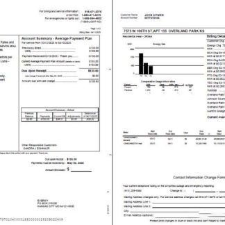 USA Evergy utility bill template in Word and PDF formats, 2 pages, version 2 download template file