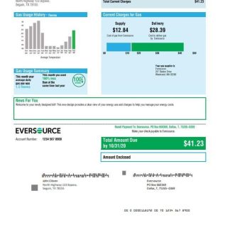 USA Eversource gas utility bill template in Word and PDF format, good for address prove download template file
