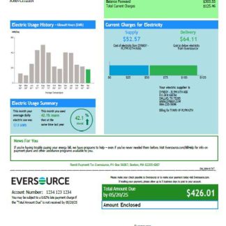 USA Eversource utility bill template in Word and PDF formats download template file