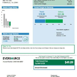 USA Eversource utility bill template in Word and PDF formats, version 2 download template file