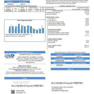 USA Fallbrook Public utility bill template in Word and PDF format download template file