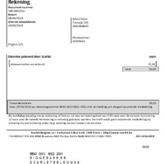 Belgium Scarlet utility bill template in Word and PDF format (.doc and .pdf) download template file