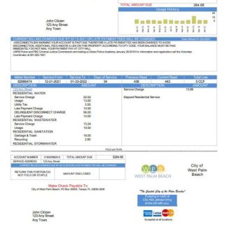 USA Florida City of West Palm Beach utility bill template in Word and PDF format download template file