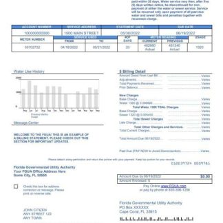 USA Florida FGUA utility bill template in Word and PDF format download template file