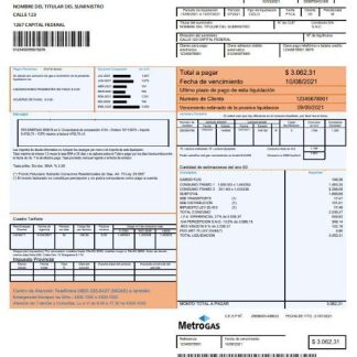 Argentina Metrogas easy to fill utility bill template in Word and PDF format download template file