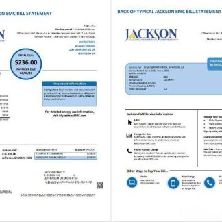 USA Georgia JACKSON EMC utility bill template in Word and PDF format (2 pages) download template file