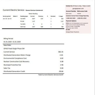 USA Georgia Power utility bill template in Word and PDF format, fully editable download template file