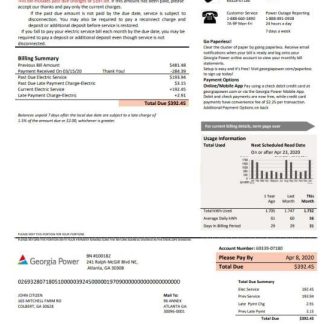 USA Georgia Power utility new brand bill template in Word and PDF format, fully editable download template file
