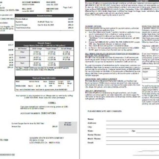 USA Golden State Water Company utility bill template in Word and PDF formats, 2 pages download template file