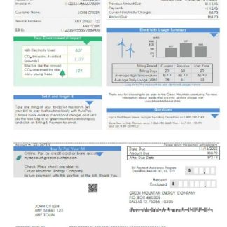 USA Green Mountain Energy utility bill template in Word and PDF format download template file