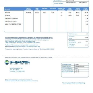 USA Hallsdale Powell utility bill template in Word and PDF format download template file