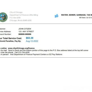 USA Illinois Chicago water, sewer, garbage, tax bill Word and PDF template download template file