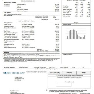 USA Illinois North Shore Gas utility bill template in Word and PDF format download template file
