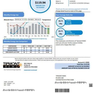 USA Indiana Tipmont utility bill template in Word and PDF format download template file