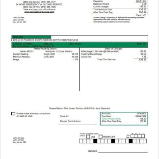 USA Iowa Access Energy Cooperative utility bill template in Word and PDF format download template file