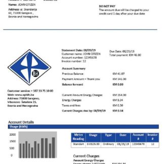 Bosnia and Herzegovina Elektroprivreda BiH electricity utility bill download template file