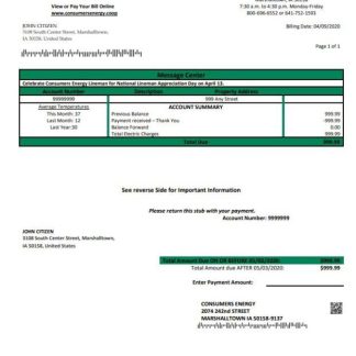 USA Iowa Consumers Energy utility bill template in Word and PDF format download template file