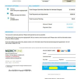 USA Iowa MercyOne medical bill template in Word and PDF format download template file