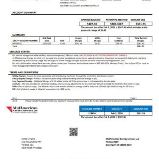 USA Iowa MidAmerican Energy Services utility bill template in Word and PDF format download template file