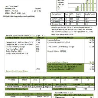 USA Kansas Victory Electric utility bill template in Word and PDF format download template file