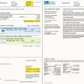 USA LA DWP utility bill template in Word and PDF formats, 4 pages, version 2, 1 2 pages download template file