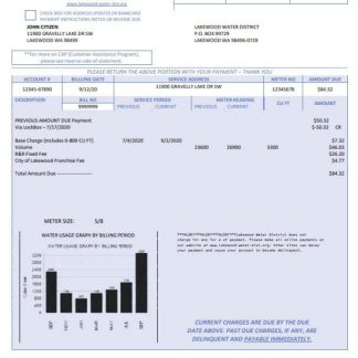 USA Lakewood Water District utility bill template in Word and PDF format download template file
