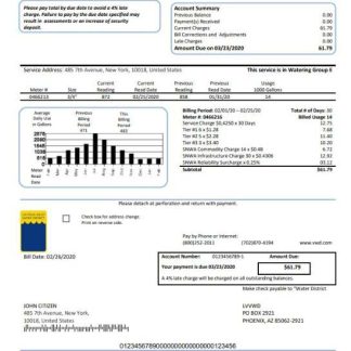 USA Las Vegas Valley Water District (LVVWD) utility bill template in Word and PDF format download template file