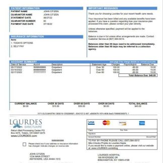 USA Lourdes utility bill template in Word and PDF format download template file