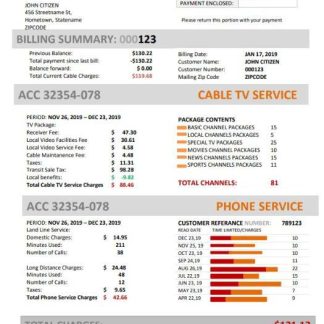 USA Marine Local Cable utility bill template in Word and PDF format (.doc and .pdf) download template file