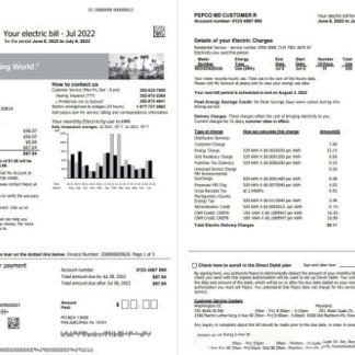 USA Maryland Pepco utility bill, Word and PDF template, 3 pages 1 2 download template file