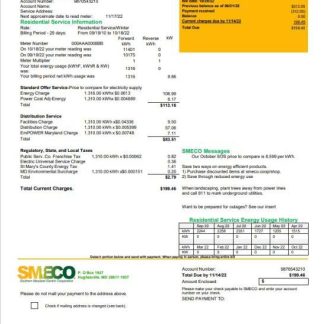 USA Maryland SMECO utility bill template in Word and PDF format download template file