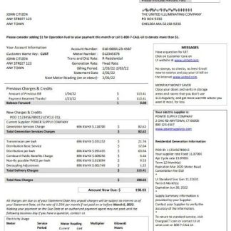 USA Massachusetts Chelsea UI The United Illuminating Company utility bill Word and PDF template download template file